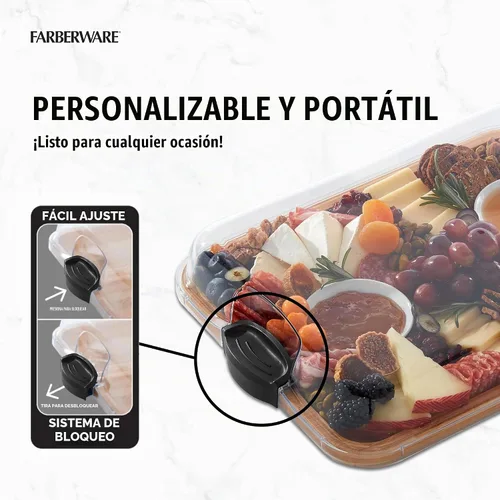 Vista 4 de FAREBERWARE Build-A-Board Tabla de cortar de bambú con compartimento de almacenamiento único, tapa de bloqueo transparente, asas negras, perfecta