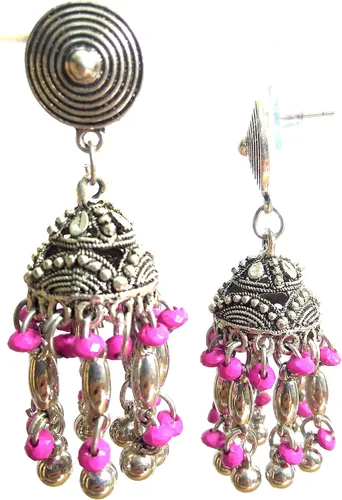 Vista 2 de Desi Hawker Pendiente oxidado de plata Bali Jhumki Jhumka Joyería Bollywood Drop Cuelga Araña ni-82, Metal, No es una piedra preciosa