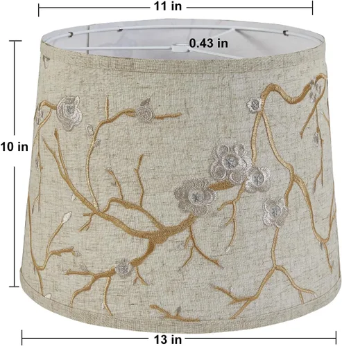 Vista 3 de Juego de 2 pantallas para lámpara de mesa y de pie, pantallas con diseño de flores, 12.7" superior x 12.7" inferior x 10" de alto, lino natural