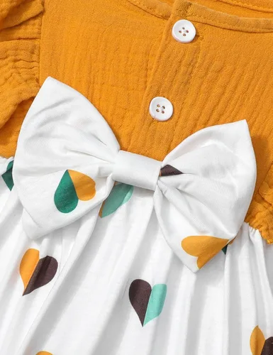 Vista 7 de Ropa de bebé niña con volantes de manga larga de algodón y lino con botón + diadema 2 piezas de otoño para bebé niña