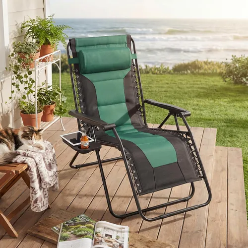 Vista 2 de Sillón de gravedad cero de gran tamaño, silla plegable reclinable para Negro y Verde