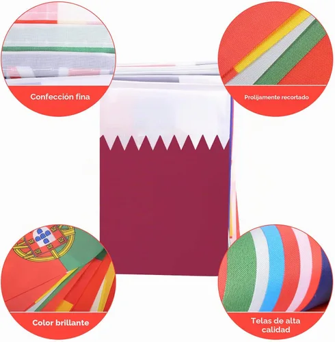 Vista 3 de AhfuLife Bandera mundial de 32 países para decoración de fiestas, banderas internacionales de poliéster de doble cara para la Copa del Mundo