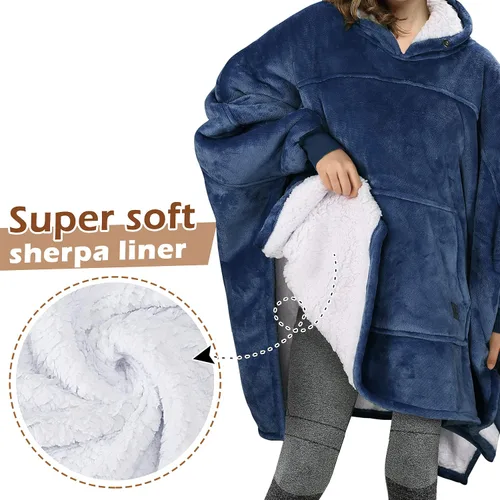 Vista 6 de Catalonia Poncho de sudadera con capucha de gran tamaño, capa casual con capucha, abrigo de murciélago, sherpa esponjoso, cómodo, espacioso