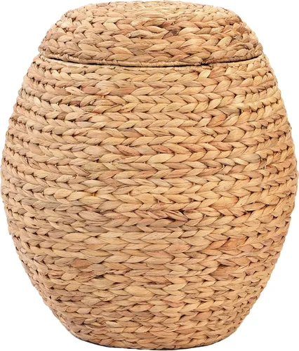 Vista 5 de Water Hyacinth - Tina de almacenamiento de barril multiusos natural con tapa, cesta para organizar, taburete otomano