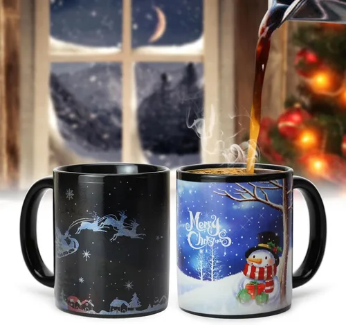 Vista 2 de Taza mágica que cambia de color de 12 onzas, taza de café navideña con caja de regalo para mujeres, hombres y niños