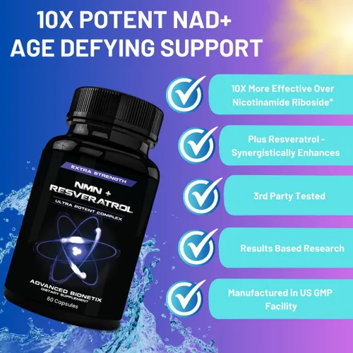 Vista 2 de Advanced Bionetix Cápsulas NMN Resveratrol Betaína (TMG) – NAD+ refuerzo de apoyo para energía celular, longevidad, salud metabólica vitalidad