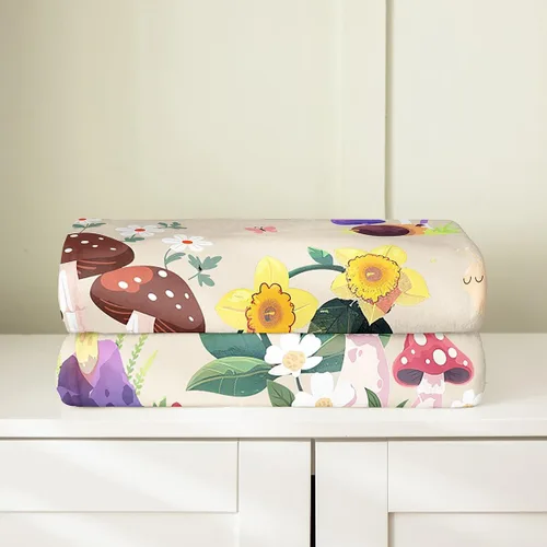 Vista 4 de jejeloiu Cute Mushroom Decor Plush Throw Blanket, For Kids Boys Girls 40"x50" Botanical Plants All Season,Bed Blanket Cartoon Mushrooms Flannel