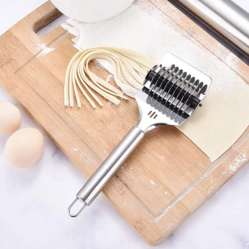 Vista 2 de Cortador de fideos de acero inoxidable y rodillo de celosía, máquina para hacer espaguetis para pasta, cortador de masa de mano, máquina de prensado
