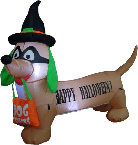 Vista 6 de Perro inflable de Halloween iluminado de 4 pies de largo