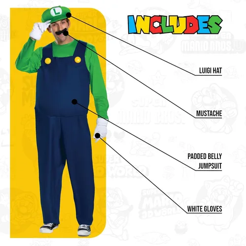 Vista 4 de Disguise Disfraz Luigi Deluxe para hombre, Multicolor