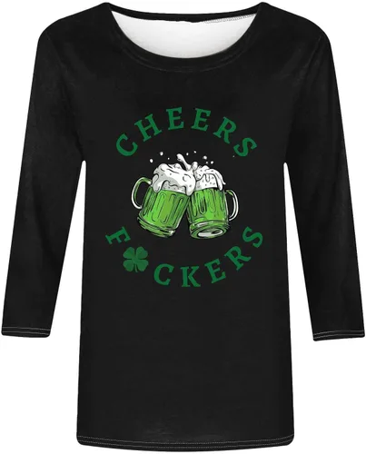 Vista 4 de Camisetas del Día de San Patricio para mujer, camiseta verde trébol irlandés, camisas de manga 34 para mujer, camisas del día de San Patricio