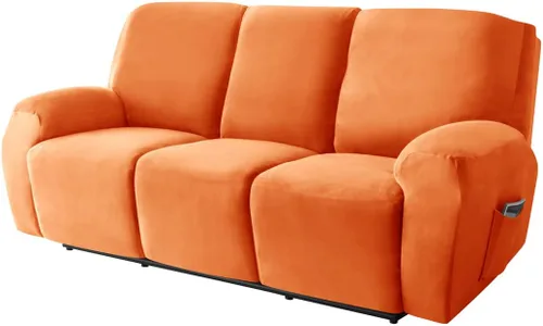 Vista 9 de Funda elástica para sofá reclinable, fundas de terciopelo para sillas reclinables de 3 cojines, 8 piezas, fundas protectoras para muebles