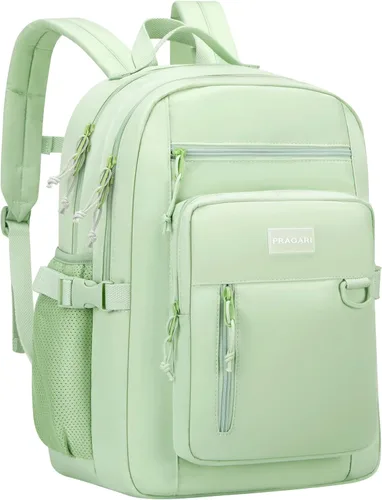 Vista 9 de PRAGARI Mochila para niños para la escuela, bonita mochila estética para niñas, mochila para estudiantes, bolsa de libros ligera de viaje para Beige