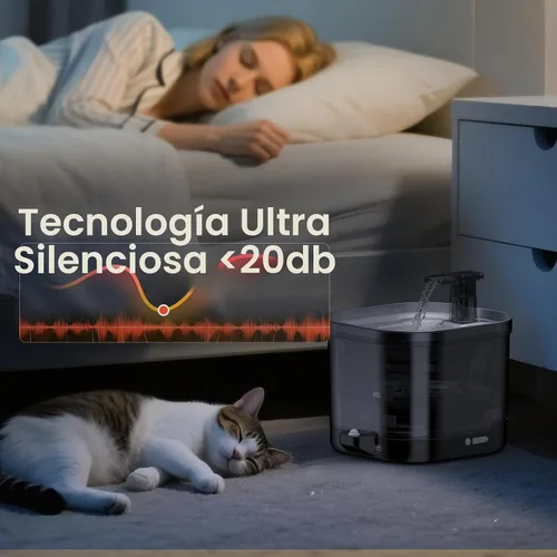 Vista 6 de Accokids Fuente de Agua Inalámbrica sin Cable para Gatos con Bomba Externa, Funciona con Batería de 5000mAh, Fuentes Automáticas Recargables de 68oz