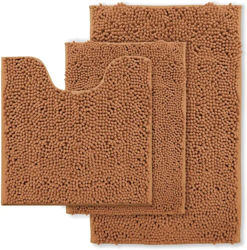 Vista 21 de Juego de 3 alfombras de baño antideslizantes de 3 piezas, alfombra de baño ultra suave, alfombra de baño absorbente y peluda, juego perfecto