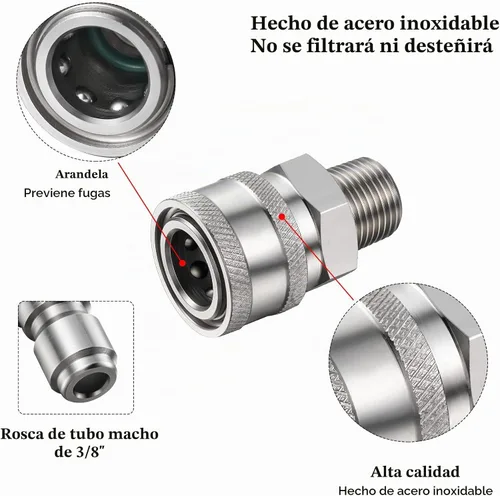 Vista 3 de Hotop NPT - Kit de conector rápido macho y hembra de acero inoxidable de 3/8 pulgadas (4 piezas)