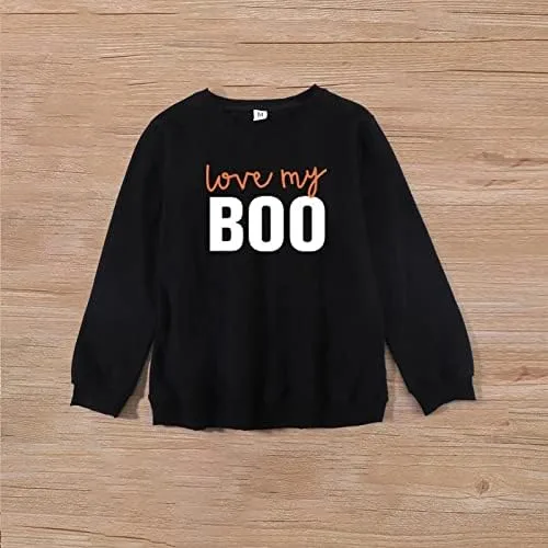 Vista 6 de Sudadera a juego de la familia Mommy and Me para mujeres y niños suéter de manga larga con diseño de calabaza y fantasma