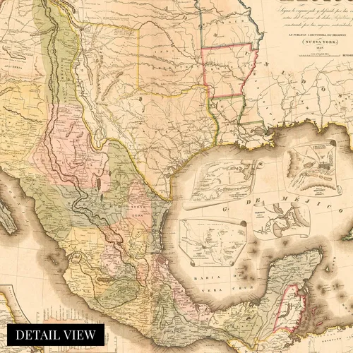 Vista 2 de HISTORIX Póster vintage de 1847 con mapa de México, mapa vintage de Estados de México, 18 x 24 pulgadas, arte de pared de Mapa de México, Mapa