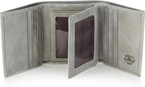 Vista 10 de Stealth Mode cartera de cuero RFID plegable para hombres con soporte para identificación abatible, Negro, Talla única