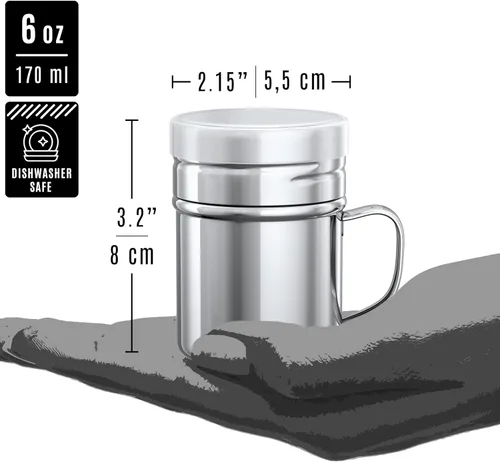 Vista 5 de CUSINIUM - Salero y piminero de acero inoxidable de 6 oz - Con tapa de plástico - Con asa
