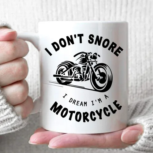 Vista 6 de Taza de motocicleta con texto en inglés "I Don't Snore I Dream I'm A", regalo de cumpleaños para amantes de la motocicleta, regalo de motociclista