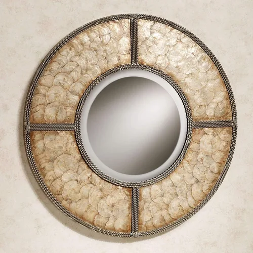 Vista 2 de Touch of Class Capiz Shell - Espejo de pared redondo dorado
