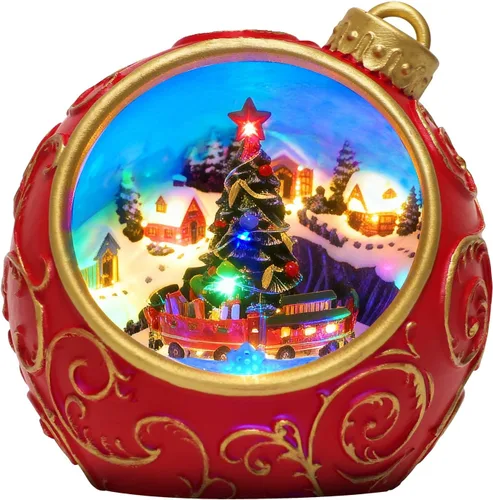 Vista 10 de Figuras musicales animadas de pueblo navideño de 6.3 pulgadas con muñeco de nieve giratorio de esquí y luces, temporizador automático de 6 horas