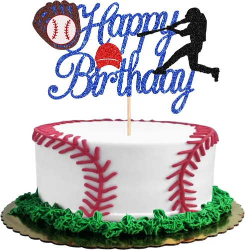 Vista 13 de 24 piezas de adornos para cupcakes de béisbol con purpurina, jugadores de béisbol, temática deportiva, adornos para magdalenas, temática deportiva