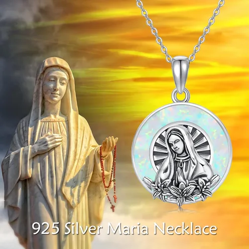 Vista 6 de LONAGO Collar con colgante de medalla milagrosa de la Virgen María con ópalo creado en la Marina Blessed Mother Necklace Regalo para mujeres Día