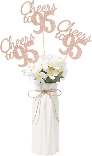 Vista 11 de Gexolenu Cheers to 21, paquete de 10 centros de mesa con purpurina dorada de doble cara para cumpleaños número 21 para mesas, palitos decorativos