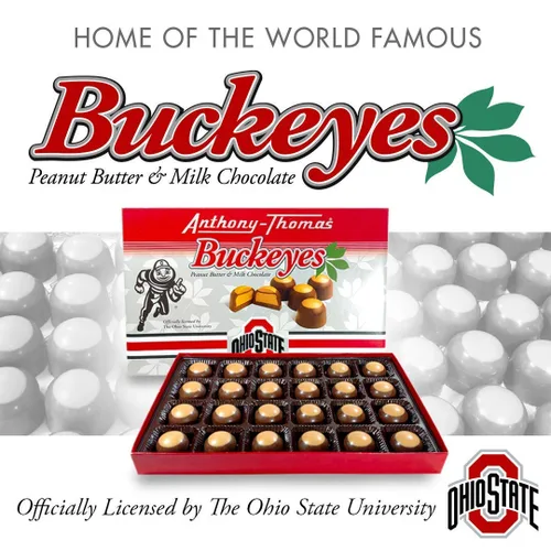 Vista 3 de Anthony Thomas - Caja de chocolates de leche con crema de cacahuete Buckeyes, galardonados en el Estado de Ohio, deliciosos bocadillos.
