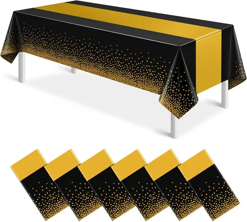 Vista 14 de MASHAN 1 mantel negro y azul para decoración de fiesta, mantel de plástico negro impreso azul, funda rectangular desechable para cumpleaños, boda