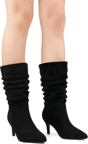 Vista 5 de JOY IN LOVE Botas de tacón bajo para mujer, botas holgadas de media pantorrilla