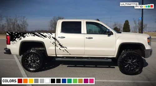 Vista 2 de Adhesivo adhesivo gráfico para cama Splash Mud Kit compatible con GMC Sierra 2014-Presente (negro)