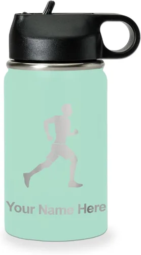 Vista 60 de LaserGram Botella de agua personalizada, Running Man, acero inoxidable de doble pared aislada al vacío con popote superior, regalo grabado