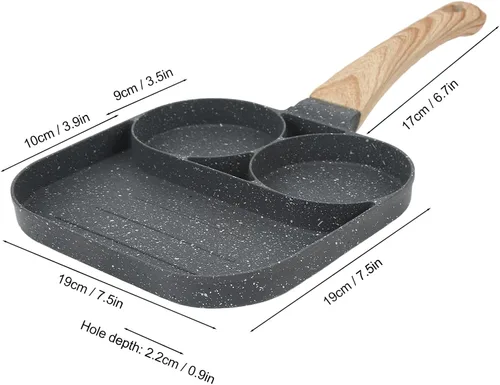 Vista 8 de Sartén para huevos, sartén para panqueques con tapa antiadherente de 3 secciones Sartén de huevo frito de aleación de aluminio para el desayuno