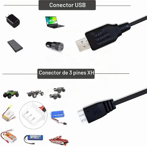 Vista 5 de Aliwisdom Cable cargador de batería universal RC con conector XH3 Pin Plug para batería Lipo de 7.4V 2S, compatible con coche RC/barco RC/avión
