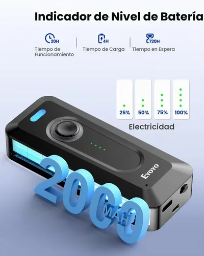 Vista 3 de Paquete de 2 escáneres de código de barras Eyoyo 2D Bluetooth inalámbrico con clip, batería de 2000 mAh con indicador de nivel, mini lector