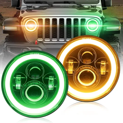 Vista 10 de CO LIGHT - Faros delanteros LED redondos de 7 pulgadas con halo, con haz alto/bajo, halo ámbar/azul, faro LED para todo terreno, ojos angulares