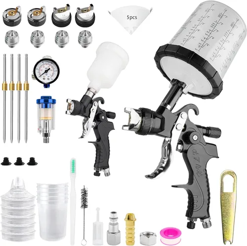 Vista 9 de HVLP - Kit de pistola de pulverización de aire, 2 pistolas de pintura automotriz, 0.5/0.031 in, 4.2 fl oz y 1.4/0.067 in 20.3 fl oz desechables taza