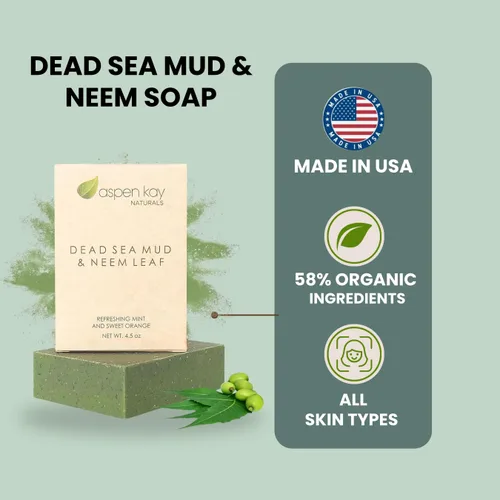 Vista 2 de Aspen Kay Naturals Jabón de barro y neem del Mar Muerto, con manteca de karité orgánica y aceite de oliva. Un maravilloso lavado facial de neem