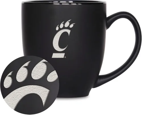 Vista 24 de Rico Industries - Taza de cerámica mate negra con grabado láser estándar de 15oz para NCAA (escuelas T & U) - Para bebidas calientes o frías