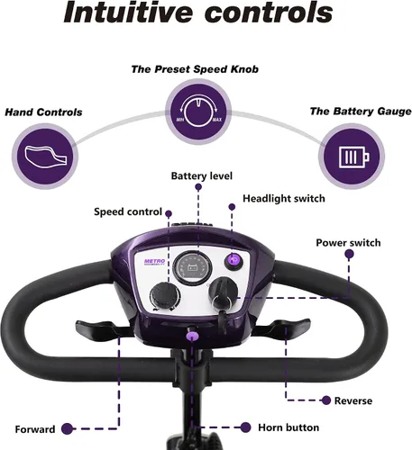 Vista 3 de Metro Mobility Patinete eléctrico de 4 ruedas para adultos, 300 libras de capacidad, scooters motorizados de movilidad para personas mayores