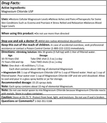 Vista 2 de Greenway Biotech, Inc. Suplemento USP de cloruro de magnesio orgánico 100% comestible Cloruro de Magnesio Comestible Powder (grado farmacéutico)