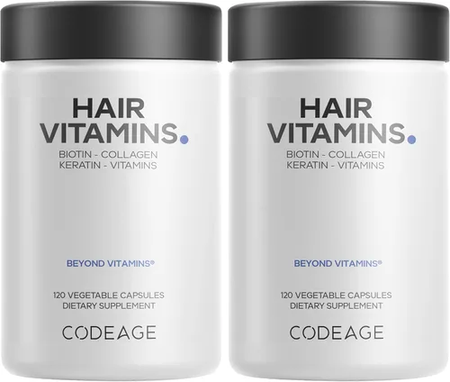 Vista 10 de Codeage Vitaminas para el cabello 10000 mcg de biotina, queratina, colágeno, vitamina A, B12, C, D3, E, zinc, inositol, apoyo para el cuidado