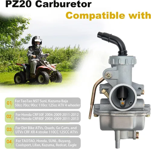 Vista 2 de Carburador PZ20 para Taotao NST SunL Kazuma Baja 50cc 70cc 90cc 110cc 125cc Carburador ATV Go karts ciclomotor Scooter 4 tiempos motor 4 ruedas, 110