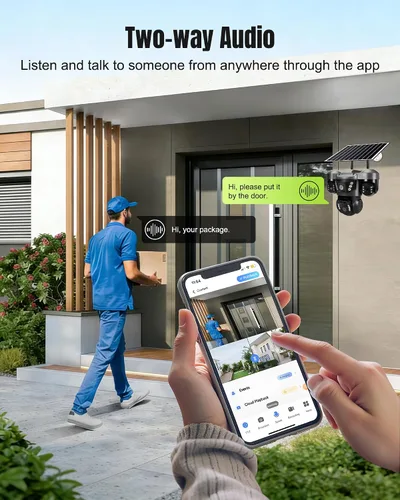 Vista 6 de KEPEAK Cámara de seguridad solar inalámbrica para exteriores, cámara PTZ de triple lente, inclinación panorámica de 360°, visión nocturna a