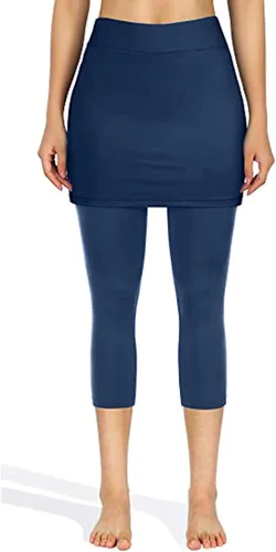 Vista 3 de XUETON Leggings con falda de tenis para mujer con bolsillos, cintura alta, levantamiento de glúteos, pantalón deportivo con volantes y falda