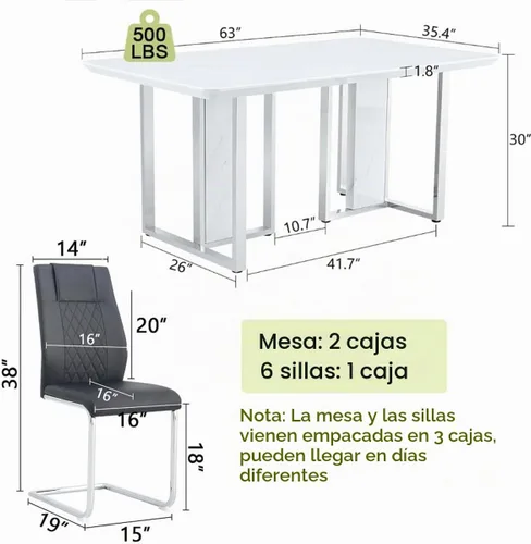 Vista 6 de Juego de mesa de comedor de mármol blanco de 63" para 6 Sillas negras 1
