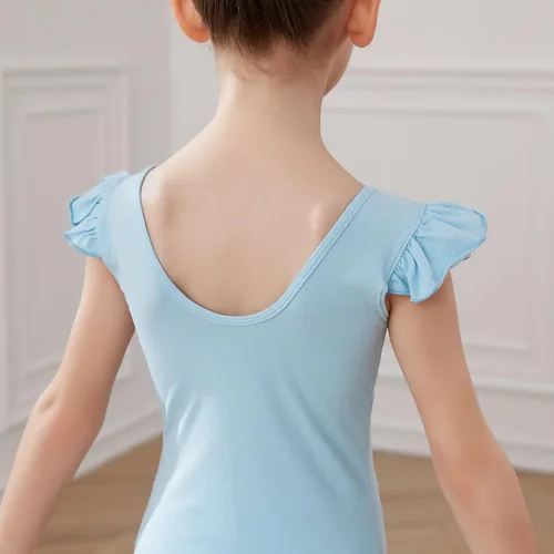 Vista 3 de HIPPOSEUS Leotardos de gimnasia de ballet para niñas, con volantes, manga corta, ropa de ballet para baile, Y-07